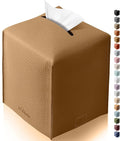Tissue Box Cover for PU Leather, Modern Simple Solid Color Holder Square Tissue Bag, Ideal for Bathrooms,Office,Car,Nightstand,Outdoor Tent,Dining Table,5"X5"X5", Single Bronze