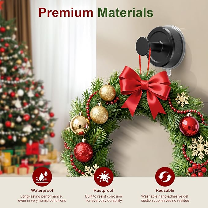 JOTPE Suction Cup Hooks, Hanging up to 22 lbs, Easy to Install, Removable Towel Hooks for Bathrooms,Kitchen,Glass Door,Mirror,Tile - Hangable Loofah,Towel,Coat,Bath Robe,Door Wreaths -2 Pack (Black)