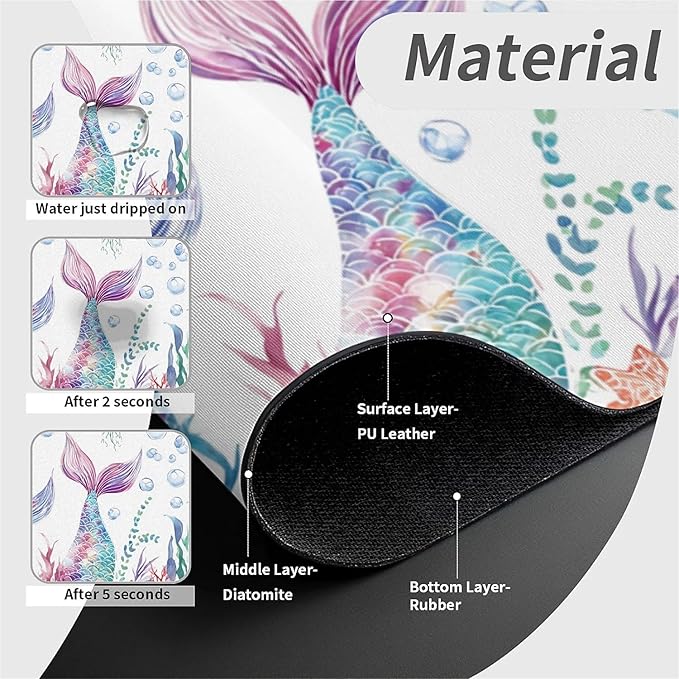 Kitchen Sink Splash Guard，Mermaid tails Faucet Mat Sink Gadgets-Super Absorbent Fast Drying Mat Drip Catcher for Kitchen, Bathroom,Sink Mat, Dish Drying Mat, Bathroom(15" X 5.5" )