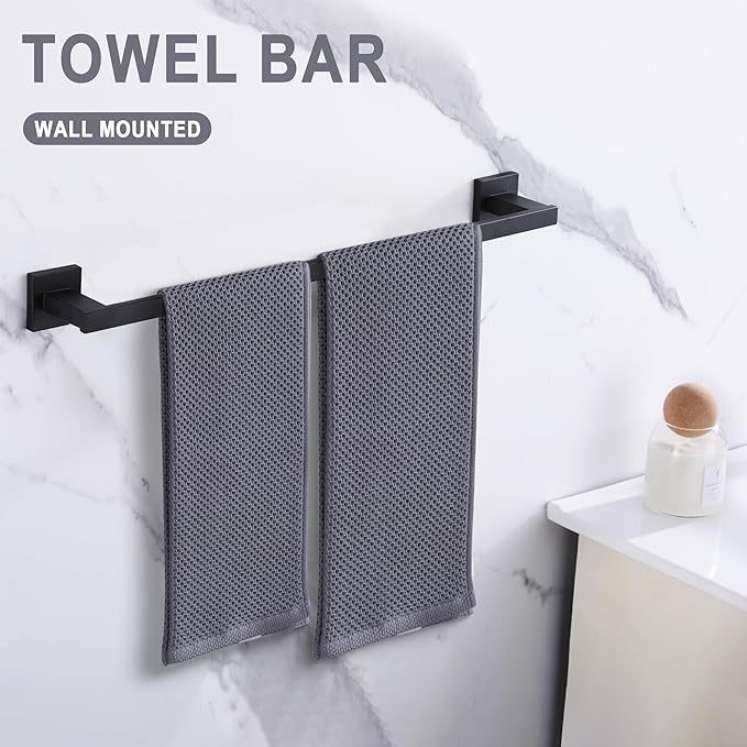 LANC 32-Inche Long Towel Bar for Bathroom Wall Mounted Matte Black Bath Towel Rack Stainless Steel Towel Rod for Kitchen Square Towel Holder Towel Rail Towel Hanger, A9010MB-L8