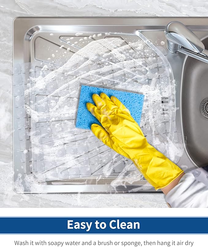 Bligli Sink Mat for Stainless Steel/Ceramic Sinks, 2 Pack 15.7x11.8 inches PVC Sink Protectors for Bottom of Kitchen Sink, Dishes and Glassware drain Mats, Durable and Fast Draining (Transparent)