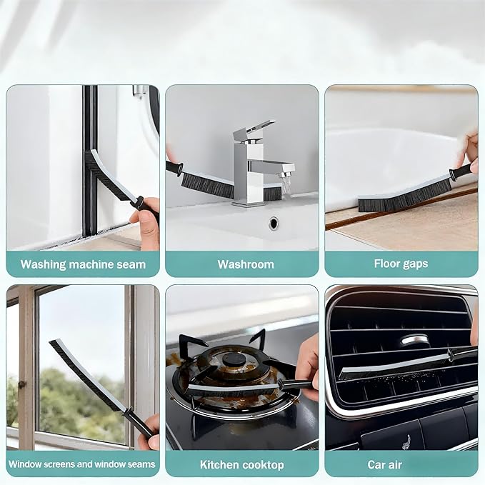 Crevice Cleaning Brush(9.2x0.8 inches),car wash Brush,Long Handle Crevice Cleaning Brush Set, Black, for Bathroom Kitchen and Tile-3pcs