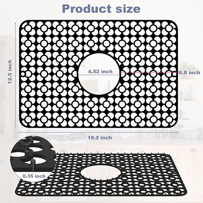 TOOVEM Kitchen Sink Mats, Sink Protectors for Kitchen Sink, 11.5 x 18.2 Inch Silicone Heat Resistant Non-Slip for Bottom of Kitchen Stainless Steel Sink Mats, Black