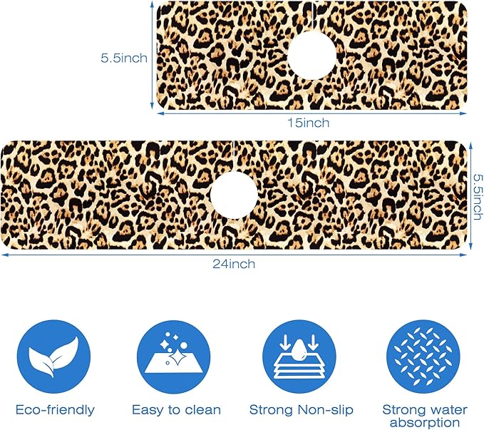 Abstract Brown Leopard Dish Drying Mat for Kitchen Sink Splash Guard Behind Faucet Sink Mat Absorbent Fast Drying Faucet Draining Mat for Bathroom Kitchen 5.5"×15"