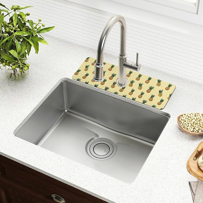Light Yellow Pineapple White Kitchen Sink Splash Guard Sink Faucet Mat Faucet Handle Drip Catcher Drain Mats for Kitchen Bathroom Countertop Absorbent Dish Drying Pad 2Pack 14.7x5.4