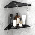 2 Pack Corner Shower Shelf,10" 304 Stainless Steel Bathroom Shelves Add 6 Hooks 40 lbs Heavy Duty Capacity Durable Bathroom Shower Shelf for Inside Shower Drilling Installation (Black)