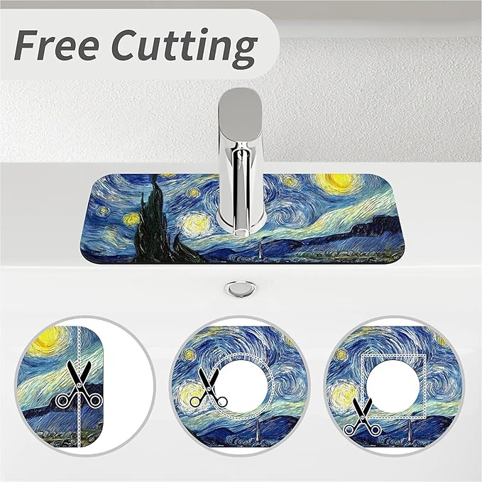 Kitchen Sink Splash Guard，Starry Night Faucet Mat Sink Gadgets-Super Absorbent Fast Drying Mat Drip Catcher for Kitchen, Bathroom,Sink Mat, Dish Drying Mat, Bathroom(15" X 5.5" )