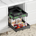 2 Pack Pull out Cabinet Organizer, Width (10"-15") Depth (11"-17"), with 3 Rails Adjustable Slide, Expandable Drawers for Cabinets, No Drill Adhesive Kitchen Drawers for Pantry Shelves black