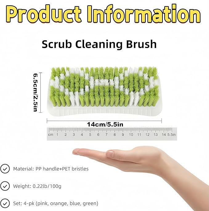 Scrub Brush for Cleaning Scrubbing Brush with Stiff Bristle Multi-Purpose Heavy Duty Scrub Brushes,4 Pack Deep Cleaning Brushes for Bathroom, Floor, Shower, Carpet, Bathtub, Sink Outdoor, Multi-Color