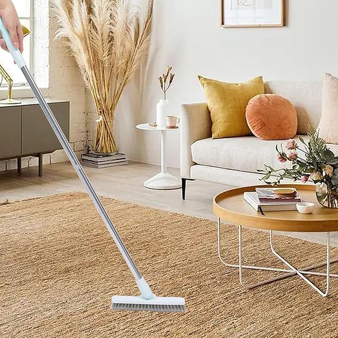 Long Handle Rotatable Floor and Tile Grout Brush Blue for Bathroom and Kitchen Cleaning Hard Bristles Crevice Scrubber
