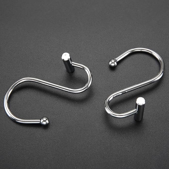 Silver Shower Curtain Hooks,Rust Proof Shower Curtain Rings for Bathroom,Chrome T-Bar Metal Decorative Shower Curtain Hooks Hangers for Shower Curtain Rod,Set of 12