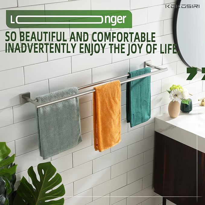 KOKOSIRI Towel Holder Bath Towel Bar with Two Rails for Bathroom Kitchen Towel Racks 36 Inch Brushed Nickel Stainless Steel B5005BR-L36