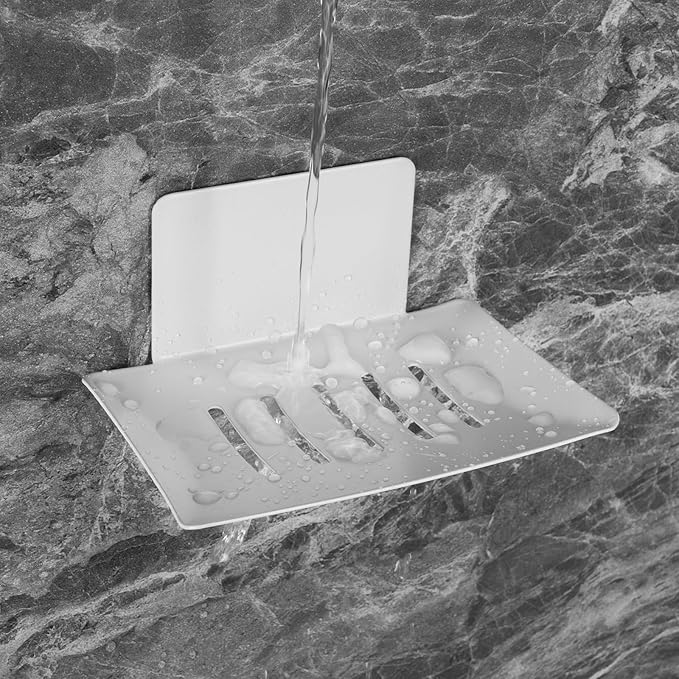 2 Pack Soap Dishes for Bathroom, Bar Soap Holder with Self Draining Tray, Soap Tray for Shower Wall, 5 Slot Self-Adhesive Soap Container (White)