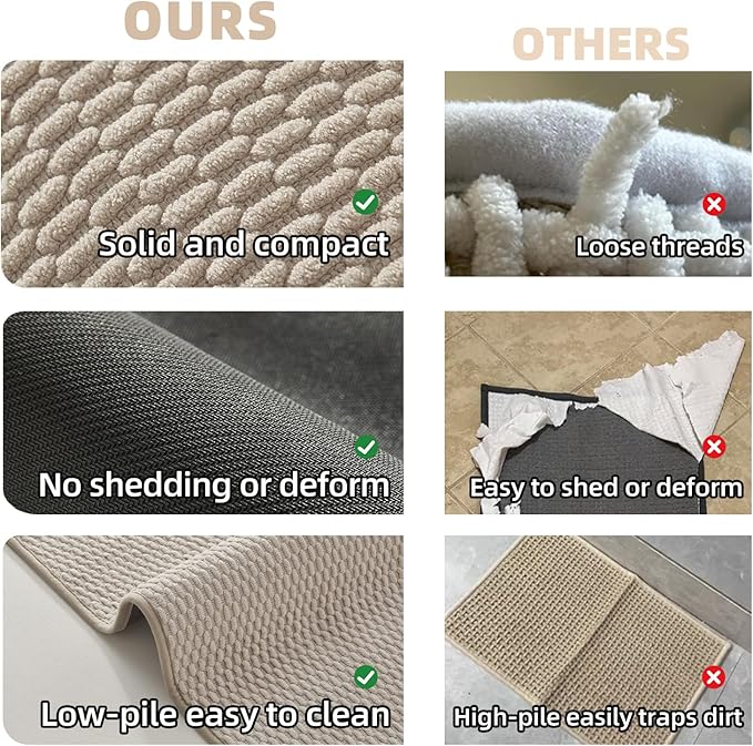 Bathroom Rugs Non Slip Washable, Super Absorbent Thin Bath Mat Quick Dry Low Pile Bathroom Rug, Beige 24"x47"