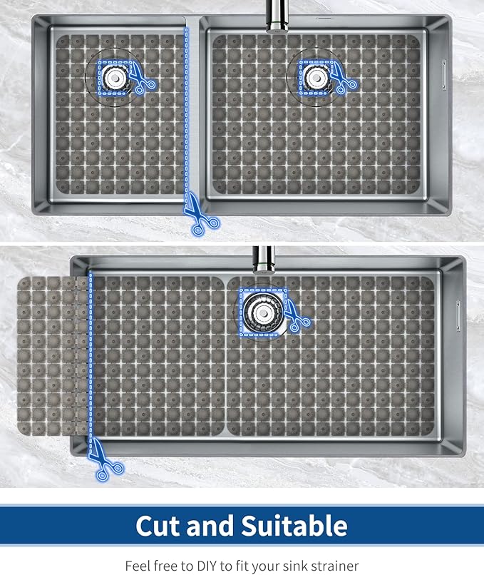 Bligli Sink Mat for Stainless Steel/Ceramic Sinks, 2 Pack 15.7x11.8 inches PVC Sink Protectors for Bottom of Kitchen Sink, Dishes and Glassware drain Mats, Durable and Fast Draining (Clear Grey)