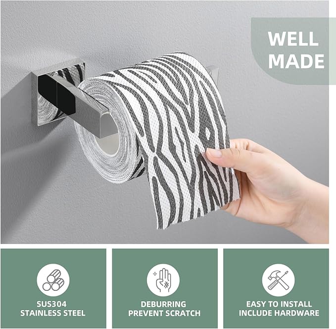 Toilet Paper Holder, Angle Simple SUS304 Stainless Steel Bathroom Tissue Holder, Open Arm Toilet Paper Roll Hanger Wall Mount, Polished Chrome