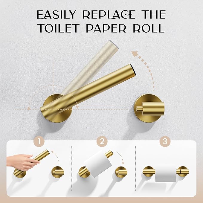 Day Moon Designs Toilet Paper Holder with Shelf - Flushable Wipes Dispenser & Storage Fits Any Bathroom, Keep Your Wet Wipes Hidden - Stainless Steel Wall Mount Bathroom Organizer - Gold, Small