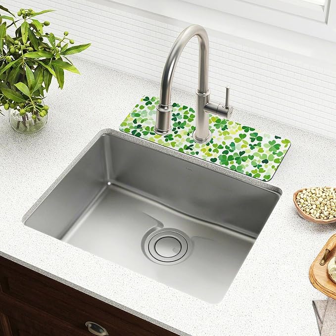 Bright Green Clover St. Patrick Kitchen Sink Splash Guard Sink Faucet Mat Faucet Handle Drip Catcher Drain Mats for Kitchen Bathroom Countertop Absorbent Dish Dry