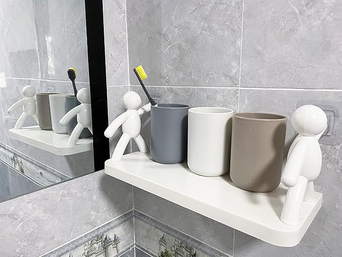 Round Plastic Toothbrush Cups, Couples Toothbrush Cups, Creative Household Toothbrush Cups, Simple wash Cups and mouthwash Cups. (White & Grey)