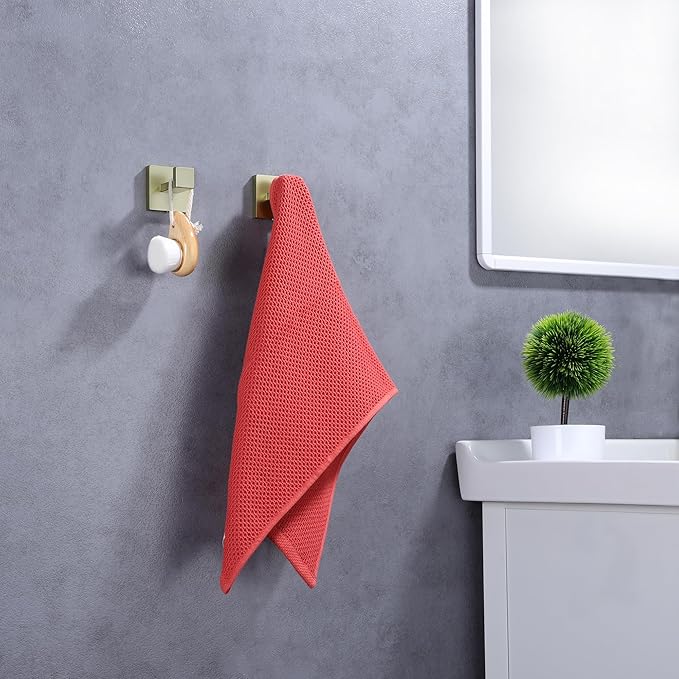 LANC Gold Towel Hooks for Bathroom Wall Hooks, 2-Pack Heavy Duty Coat Hooks, Hand Towel Hangers,Robe Hooks,Wall Hooks, SUS304 Stainless Steel Wall Mounted, Brushed Gold, A8805BG-P2