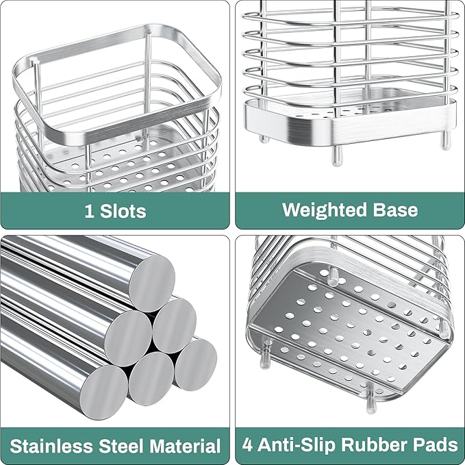 Tooth Brush Holder for Bathroom, Stainless Steel Shower Electric Toothbrush Holder Organizer Storage Cup with Tray, Kids Toothpaste Sink Caddy Stand, Silver Bathroom Countertop Accessories Decor