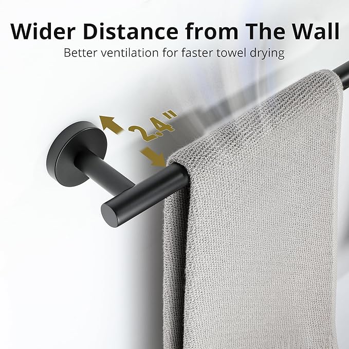SAYAYO Black Towel Racks for Bathroom, 24 Inch Towel Bar Towel Rod Towel Holder Wall Mount SUS304 Stainless Steel (26 Inch Total Length)