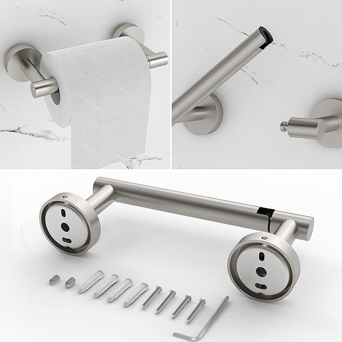 6 PCS Bathroom Hardware Set, Including 16" Hand Towel Bar, Toilet Paper Holder, Towel Ring, Robe Towel Hooks, Bathroom Accessories Kit (Brushed Stainless Steel)