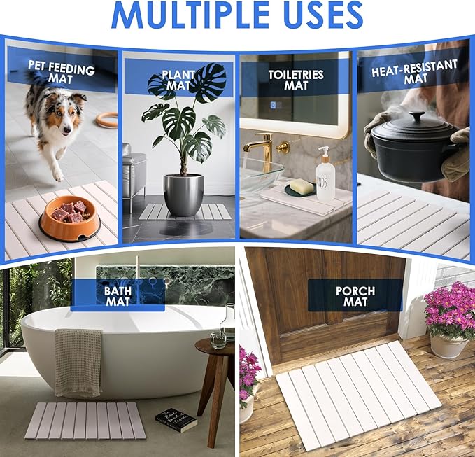 Stone Drying Mat for Kitchen Counter, Large Quick Dry Stone Dish Drying Mat Collapsible, Foldable Diatomaceous Earth Absorbent Bath Mat for Dishes Utensils Countertop Bathroom 23"(L)×15.3"(W)