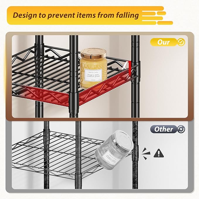 5 Tier Metal Shelving Unit Wire Shelves Storage Rack:Adjustable Storage Shelves Standing Bathroom Shelf and Narrow Small Shelf for Laundry Dorm Kitchen Pantry Closet Office 12''Wx12''Dx49''H Black