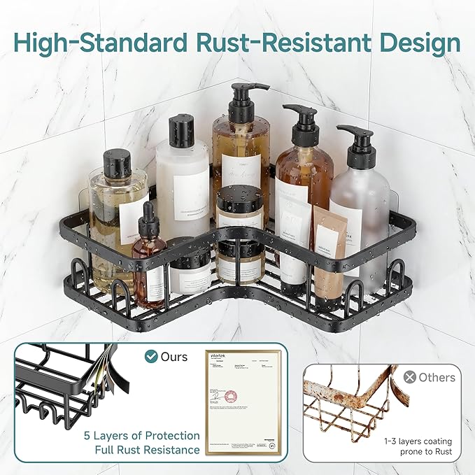 Veken Corner Shower Caddy 4-Pack, Advanced Rustproof Design, No Drilling Adhesive Shelves, Rack with Soap Holder, Large Capacity Bathroom Organizers and Storage, Wall-Mounted Kitchen & Home Decor