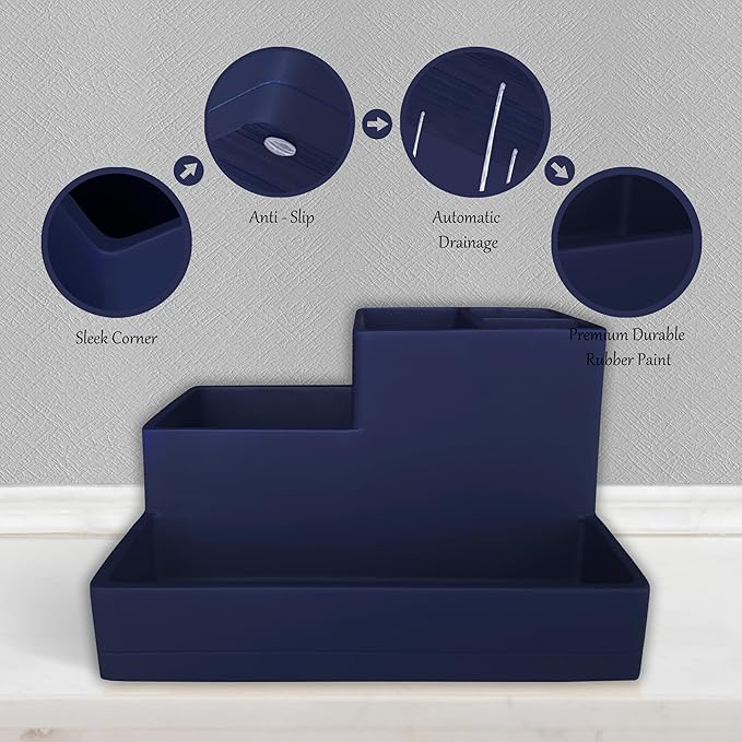 Toothbrush Holder, Bathroom Countertop Organizer, Bathroom Accessory Storage, Vanity Multi Use Holder for Electric Toothbrush Toothpaste Razor Mouthwasher and Others (Rubber Paint Navy Blue)