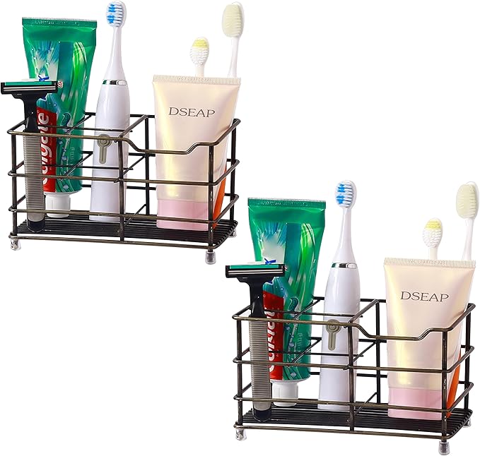 Dseap Toothbrush Holder, Electric Toothbrush Holder - Stainless Steel Tooth Brush Holder, Toothpaste Holder Organizer Stand Caddy for Bathroom, Bronze, Pack of 2