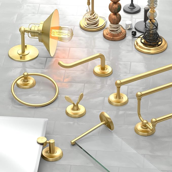 Gatco 5056 Designer II Robe Hook, Brushed Brass/Wall Mounted Double Robe and Towel Hook for Bathroom
