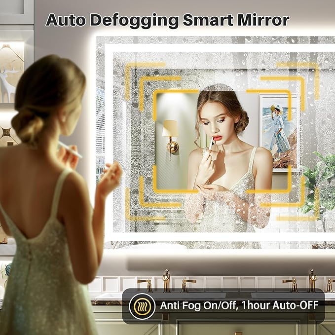 48"x38" LED Bathroom Mirror with Lights, Backlit & Front Lit, Lighted Wall Mirrors for Bathroom Vanity, Touch Screen Dimmable, Anti-Fog, Memory Function, HD Tempered Glass, Shatter-Proof, ETL Listed