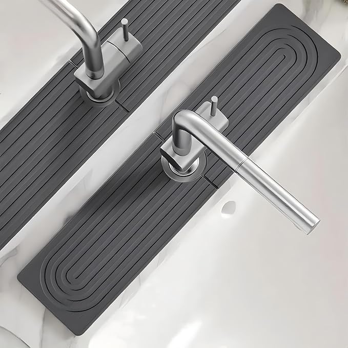 TuBon Diatomite Faucet Mat,Faucet Splash Guard for Bathroom Counter and Kitchen Sink, Fast-Drying, Grey, 23.6" x 4"