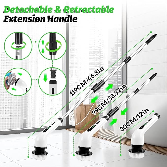 Electric Spin Scrubber, Cordless Electric Cleaning Brush with Extension Handle, 9 Replaceable Brush Heads, 1.5H Working Time, 2 Speed, Power Scrubbing Brush for Floor, Tile, Kitchen, Car Wash Teal