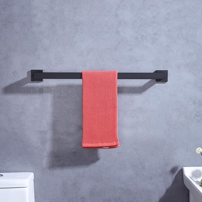 LANC 36-Inche Long Towel Bars for Bathroom Wall Mounted, Matte Black Bath Towel Racks Stainless Steel Total-37.5” Towel Rails for Kitchen Square Towel Holder Rods Hanger, A8804MB-9P1