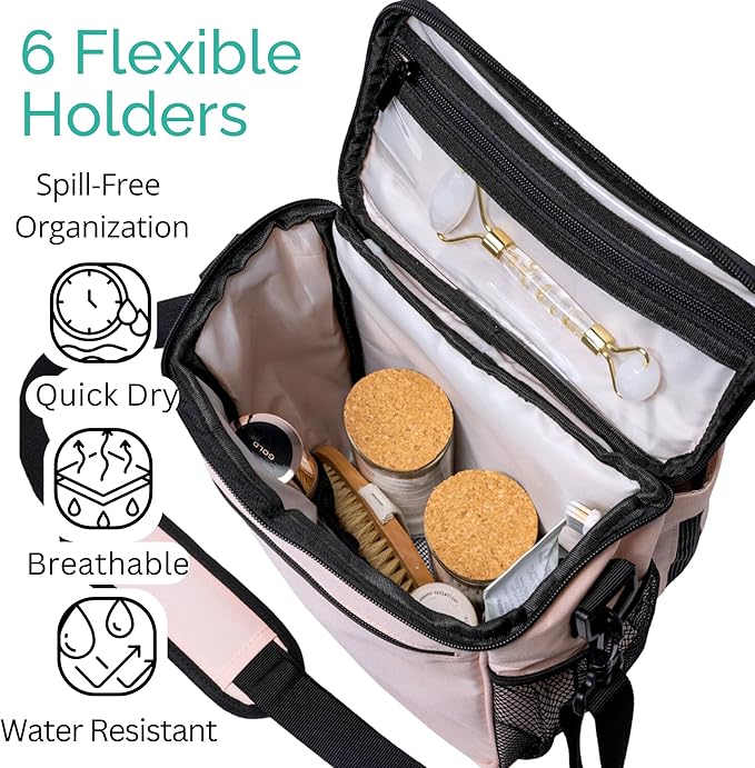 XL Portable Shower Caddy Bag for Girls with Extra Storage, Durable Mesh Bottom, Shoulder Strap, Keychain Holder Shower Caddy Case for College Dorms - Travel Vacation Essentials (Blush Pink)