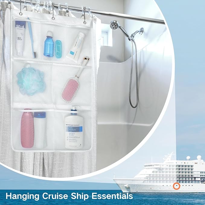 F-color Cruise Essentials 2026 - Mesh Shower Organizer Hanging with 7 Pockets for RV Gym Camping, Quick-Dry Portable Toiletry Bag with Metal Hooks for Bathroom Travel Toiletries