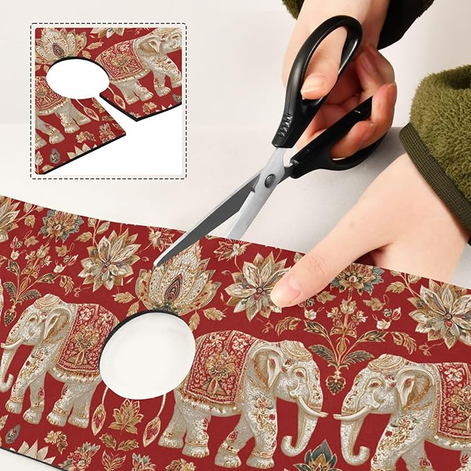 Kitchen Sink Splash Guard 1 PC 14.7 Inch Sink Faucet Mat Splash Guard for Bathroom Countertop Water Absorbent Foldable Cuttable Soft Washable Red Retro Elephant Flowers