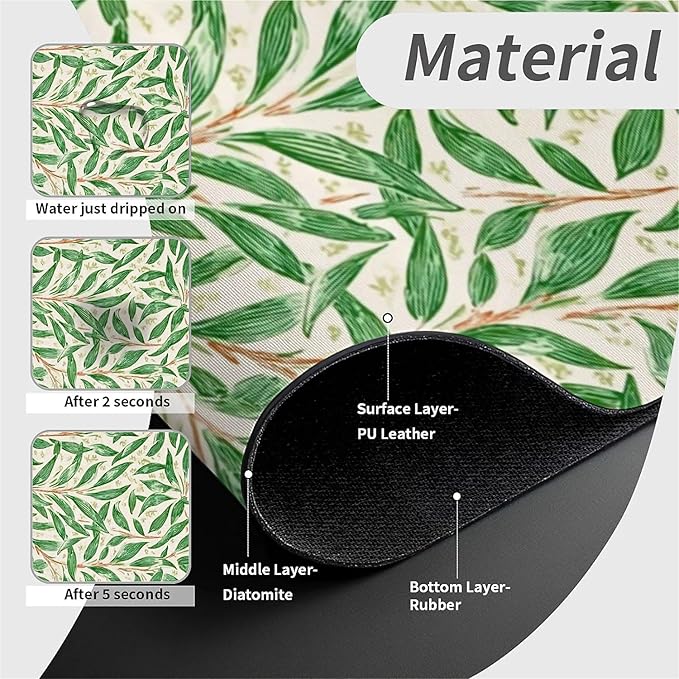 Kitchen Sink Splash Guard，Willow leaves Faucet Mat Sink Gadgets-Super Absorbent Fast Drying Mat Drip Catcher for Kitchen, Bathroom,Sink Mat, Dish Drying Mat, Bathroom(15" X 5.5" )