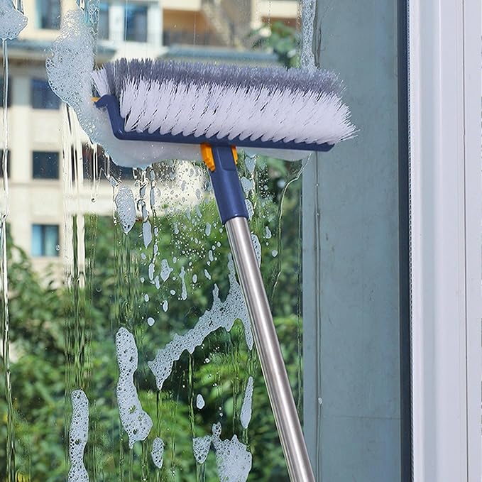 Generic Grout Scrub Brush with 42"" Long Handle Double-Sided Floor Scrub Brush V-Shape Grout Cleaner with Squeegee 180° Rotating for Tile Floors, Baseboards, Wall, Navy