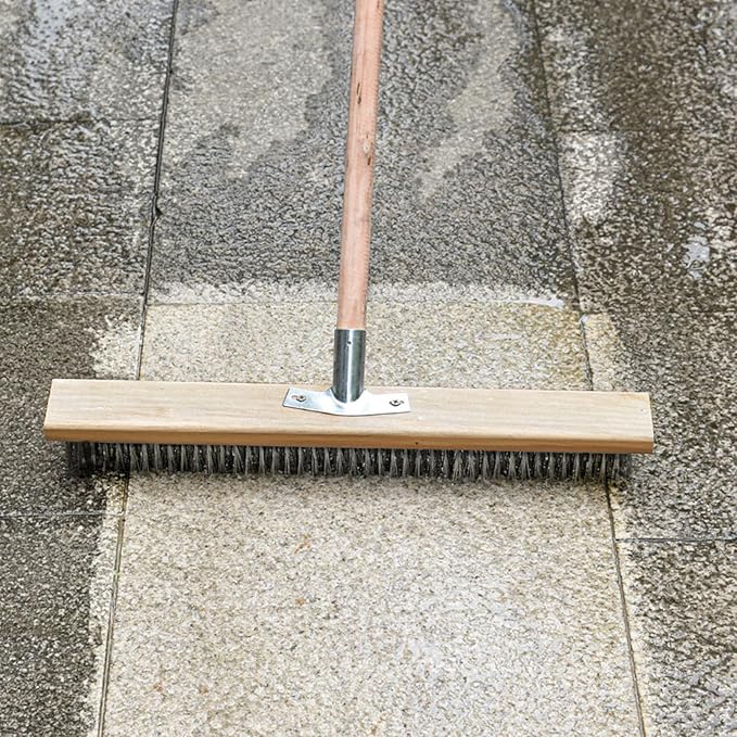 Floor Scrub Brush, Heavy Duty Rough Floor Brush Toilet Brush Floor Scrubber Brush with 20cm Stainless Steel Wire Deck Scrub Cleaning Tool for Outdoor Moss Removal