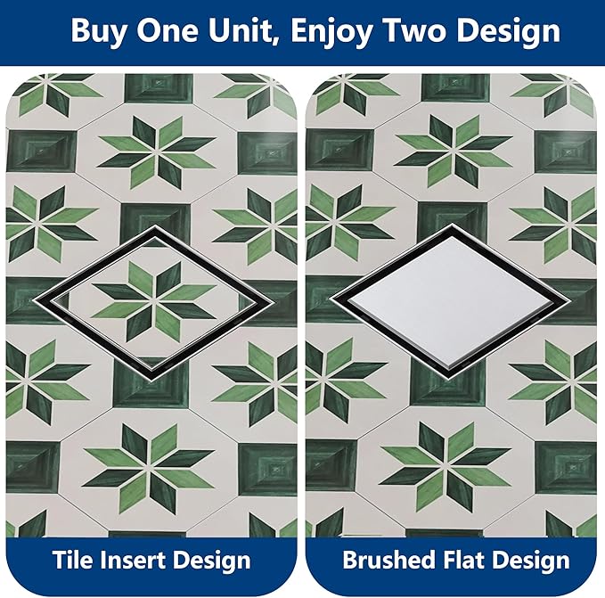 Neodrain 4-Inch Square Shower Drain with Tile Insert Grate, Professional Brushed 304 Stainless Steel Rectangle Shower Floor Drain Manufacturer, Floor Shower Drain with Shower Drain Base