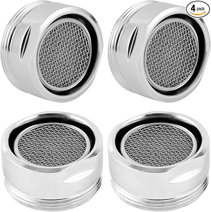 iFealClear 4 Pack Stainless Steel Faucet Aerator, Kitchen Sink Faucet Aerator Adapter with Brass Shell, 15/16 Inch/24 mm Male Thread Water-conserving Filter with Gasket for Bathroom, Chrome