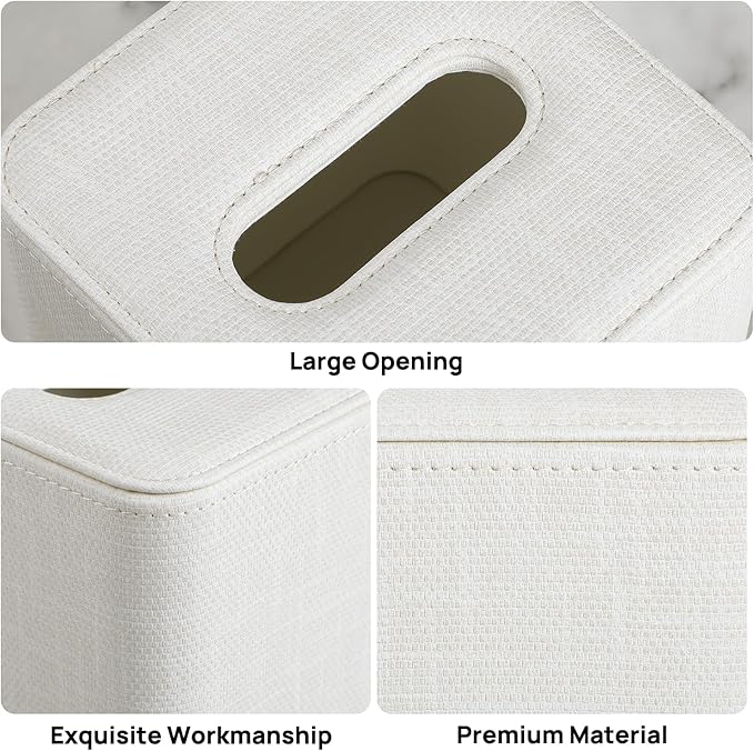 Square Tissue Box Cover with Magnetic Closure, Modern PU Leather Tissue Box Holder for Bathroom Vanity Countertop Night Stands Bedroom Office Desk, Stylish Cube Tissue Holder (Cream)