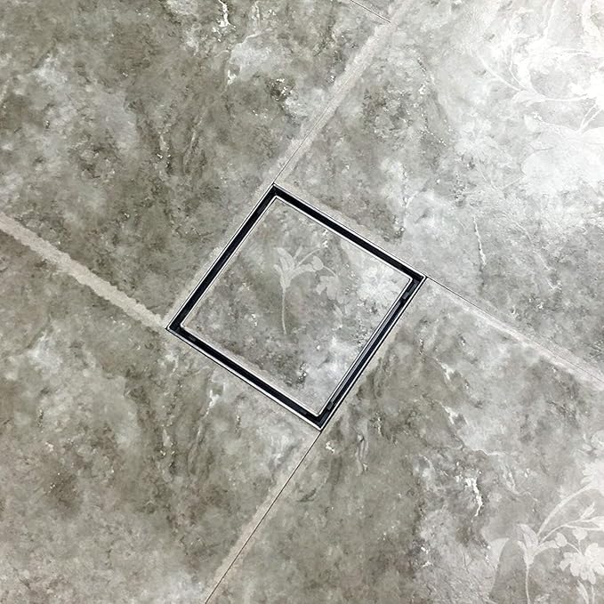 Neodrain 4-Inch Square Shower Drain with Tile Insert Grate, Professional Brushed 304 Stainless Steel Rectangle Shower Floor Drain Manufacturer, Floor Shower Drain with Shower Drain Base