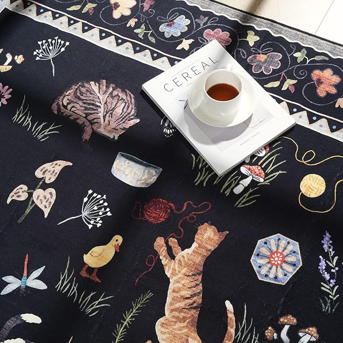Rugcomf Door Mat Indoor Entrance 2x3 Rug Machine Washable Boho Floral Animal Cat Small Area Rug Non-Slip Low Pile Throw Rugs for Entryway Kitchen Front Door Indoor Entrance Entry Kids Room, Black