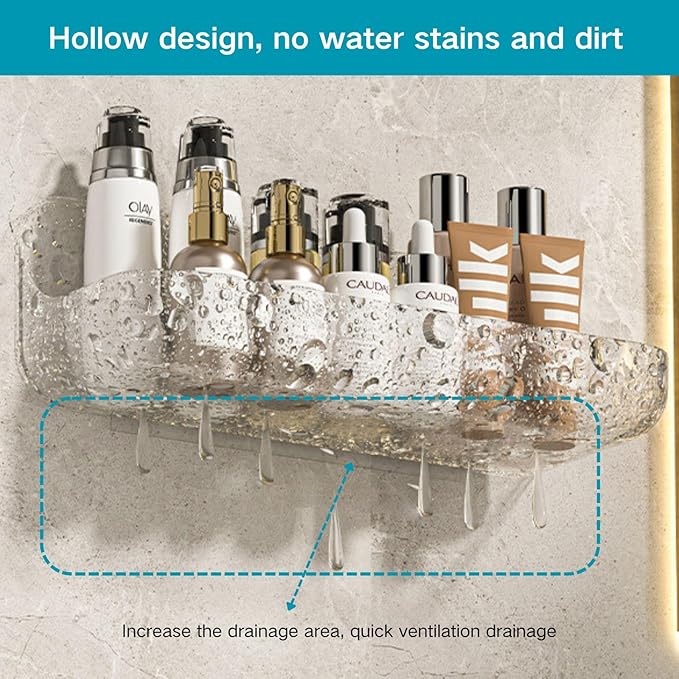 2 PCS Acrylic Wall Mounted Transparent Shelf, Non Drilled Wall Adhesive Bathroom Shelf with Self-adhesive Tape, Suitable for Storage in Bathrooms and Kitchens