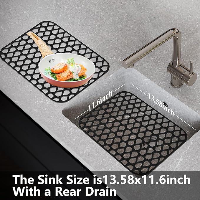 Sink Protectors for Kitchen Sink,2 PCS Silicone Kitchen Mat 13.58"x11.6",Non-Slip Bottom Guard Compatible with Farmhouse/Stainless Steel/Porcelain(Black)